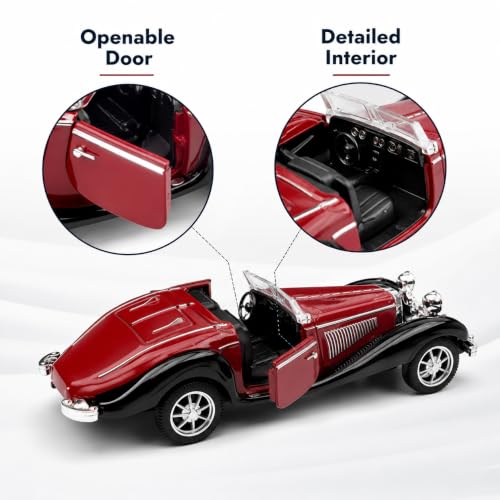 Image of 1:36 Scale Vintage Classic Die-Cast Car, Pull-Back Toy with Openable Door, Detailed Interior & Metal Body, Collectible Model for Kids and Car Lovers, Maroon