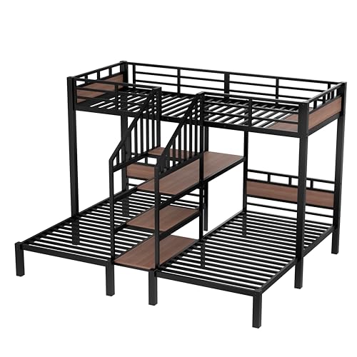 Bellemave Triple Bunk Bed with Storage and Guardrails