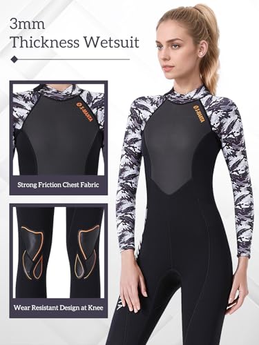 Foto von Owntop Neoprenanzug für Damen Herren - 3mm Neopren Tauchanzüge Wetsuit Langarm, Thermisch Verdickte Badebekleidung mit Reißverschluss Hinten UV 50+, Damen M