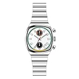 Fashion Business Square Mens Watches Luminous Waterproof Quartz Watch with Calendar & Chronograph - Stylish Gold & Silver Wristwatch Stainless Steel Band (Silver White)