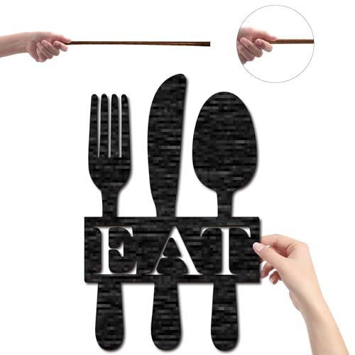 CREATCABIN Word Eat Sign Laser Cut Wood Letter Sign Fork Spoon Wall Decor Cutouts Unfinished Wooden Signs Wall Art Hanging Sculpture for Crafts DIY Farmhouse Kitchen Dining Room Black 11.8x7.5Inch - Image 3