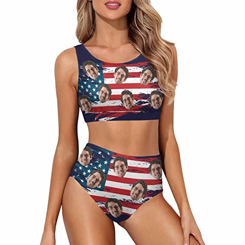 Women High Waisted Two Piece Bikini Sports Crop Top Swimsuit Custom Face on Pineapple Floral Bathing Suit for Teen Girls