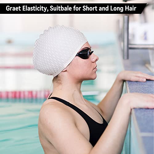 2 Pack Swim Caps For Women Men: Anti Slip Durable Flexible Silicon Swimming Caps For Adults Youths, Comfortable Waterproof Tearproof For Short/Long Hair To Keep Hair Dry Blue + White #TOP1