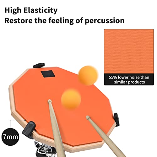 Tipatyard Practice Pad Snare Drum Stand Set，12 Inch Double Sided Silent Drum Pad With Drumsticks,Storage Bag,Adjustable Stand(Fits 10''-14'' Drums) (Orange) #TOP3