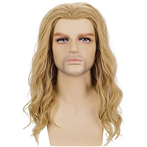 morvally Adult Men Long Blonde Wavy Synthetic Hair Wig for Surperhero Cosplay Costume Halloween Party