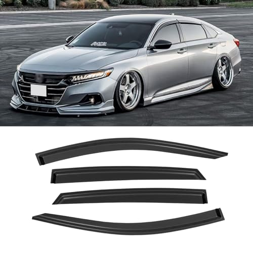 Image of Rain Guards for 2018-2023 Honda Accord Sedan, Out-Channel Window Visor Shields Vent Deflector Shade Wind Dark Smoke 2019 2020 2021 2022 18 19 20 21 22 23, Tape-On Outside-Mount, 4PCS