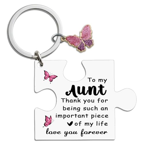 UYBEPU Aunt Gifts From Niece Nephew Auntie Gift Ideas Aunt Birthday Gifts for Women Best Aunts Ever Gift for Aunts Unique Puzzle Butterfly Keychain for Auntie Mother's Day Present