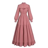 Nuoqi Victorian Dress for Women Long Sleeve Edwardian Dress Medieval Renaissance Costume Vintage Red XXL
