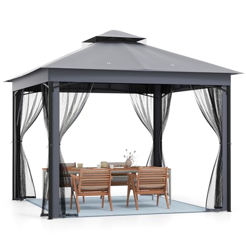 COSTWAY 3m x 3m/3m x 4m Garden Gazebo, Outdoor Double Roof Patio Pavilion Tent with Mesh Netting, Heavy Duty Waterproof Marquee Canopy Shelter Pergola (296 x 296 x 280 cm)