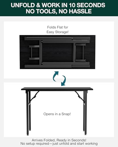Image of Small Folding Computer Desk - Portable 43.3 Inch Foldable Laptop Table, Collapsible and Compact for Easy Storage and Fast Setup, Lightweight for Small Spaces, Craft and Study Use, Dark Oak