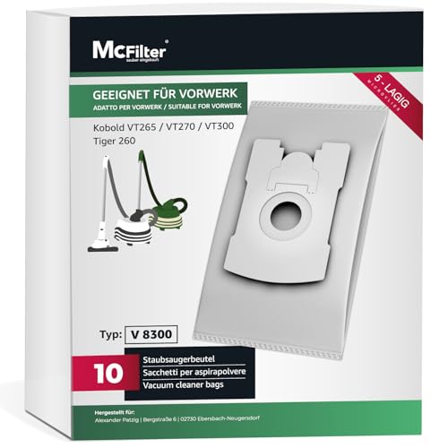 Mcfilter | 10 Sacchetti Per Aspirapolvere Adatti Per Aspirapolvere Vorwerk Folletto Vt265, Vt270, Vt300, Sacchetto A 5 Strati In Tessuto Non Tessuto, 
