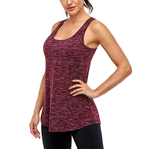 Cestyle Workout Tops With Built In Bra, Juniors Summer Round Neck Sport Gym Shirts Activewear Casual Basic Loose Fitting Lightweight Exercies Racerback Tunic Tanks Wine Medium #TOP2