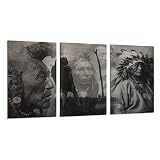 Native American Style Indian Chief Feather Artwork Black and White Large Wall Art Canvas Poster Wall