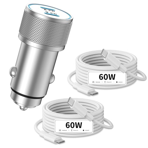 Car Charger for iPhone 16, iPhone 15 Car Charger, 72W 2-Port All Metal Type-C Fast iPhone Car Charger, for MacBook Pro/Air, iPhone 15/16, Samsung S24 / S23, iPad Pro, AirPods (USB C Cable Included)