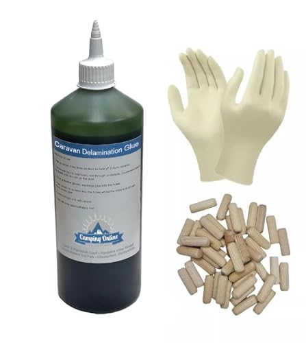 Pennine Green Polyurethane One Shot Adhesive Caravan Floor Delamination Repair Kit + 30 Dowells + Latex Gloves