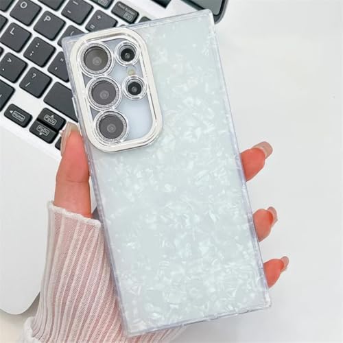 Coque Samsung S25 Plus blanche effet marbre pailleté pour protection élégante au quotidien