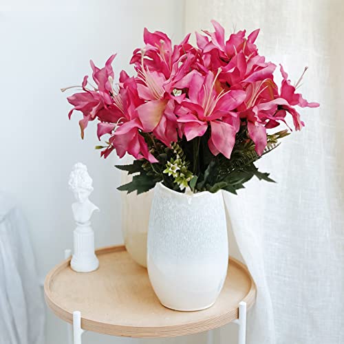 Snail Garden 14 Heads Artifical Lily Flowers, 2Pack Artificial Full Blooming Tiger Lily With Greenery-Faux Stargazer Lilies Mixed Bush For Home Office Flower Arrangement Wedding Party Decor #TOP1