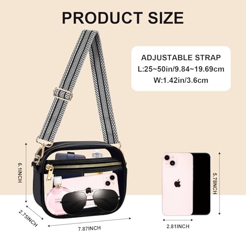 Image of Fibrdoo Clear Bag Stadium Approved, Leather Clear Crossbody Purse Bag for Concerts Sports Events Festivals