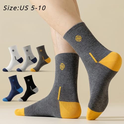 Men's Athletic Socks 5 Pack Cushioned Crew Hiking Socks (US 5-10)2