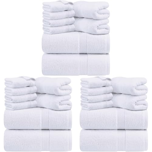 Image of Utopia Towels 8-Piece Premium Towel Set, 2 Bath Towels, 2 Hand Towels, and 4 Wash Cloths, 600 GSM 100% Ring Spun Cotton Highly Absorbent Towels for Bathroom, Gym, Hotel, and Spa (White) (Pack of 3)