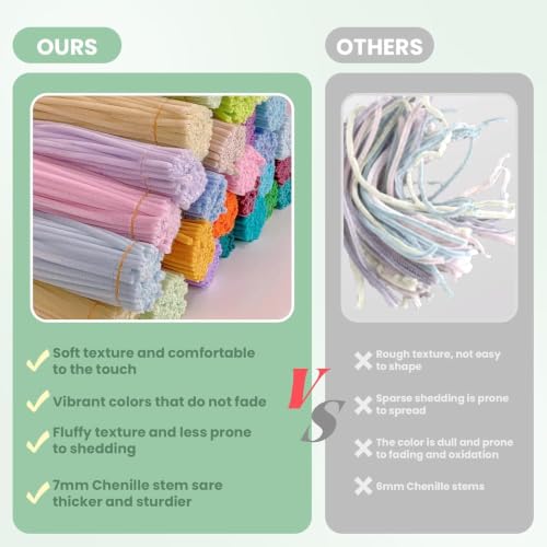 LansinLife 400 Pcs Pipe Cleaners Craft Set, 4 Assorted Pipe Cleaners Flower Kit, 7MM Fluffy Chenille Stems Flower Making Kit with 1Pcs Storage Bag for DIY Bouquet Gift Crafts Decorations (New Green) - Image 4