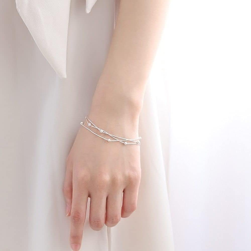 Pulsera de Plata esterlina, Pulsera, Pulseras de Brazalete de Cristal para Pulsera de Plata esterlina para Mujeres, Mujeres 925 Pulsera de Plata esterlina Brazalete Multicapa Ajustable Exquisita