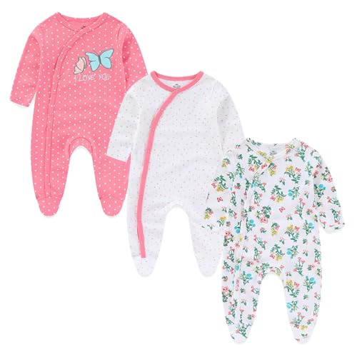 Image of Ecojoy Baby Girls Boys Long Sleeve Printed Bodysuit Infant Foot Jumper Cotton One-Piece Romper 0-12 Months