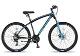 DEPORBIKES Bicicleta montaña Adulto 29 Pulgadas | Cuadro de Aluminio + 21 Velocidades Shimano + Suspensión Delantera con Bloqueo + Frenos Disco Hidráulico | Segura y Resistente (Negro-Azul)