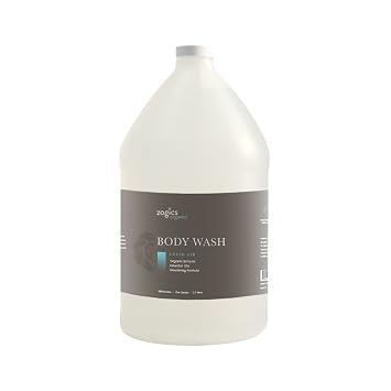 Zogics Organics Body Wash Moisturizing Body Wash for Men and Women, Plant-Based Formula Made with Essential Oils & Goat Milk, Great as Body Wash Refill in Facilities Fresh Air Scent, 1 Gallon