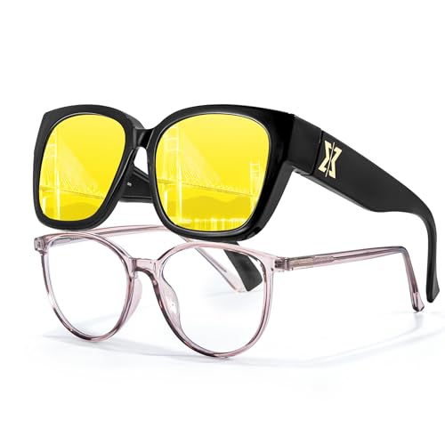 Chicid Night Driving Glasses Fit Over for Women, Wrap Around Glasses HD Yellow Night Vision Glasses