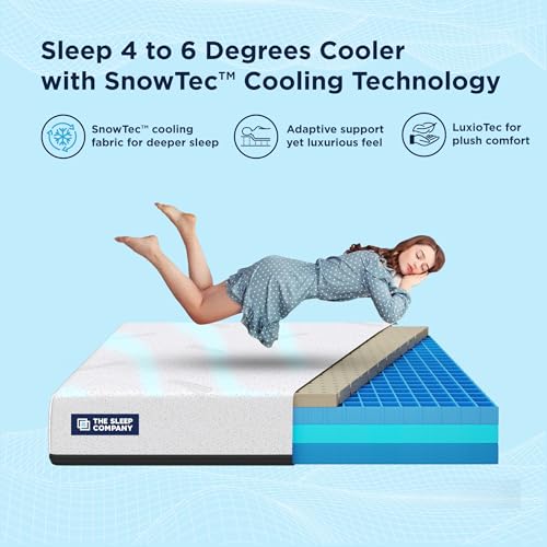 Image of The Sleep Company Luxe Pro SnowTec Mattress | SmartGRID + Natural Latex | SnowTec Cooling Fabric | Plush Medium-Soft Feel | Luxury Latex for Cooler Sleep | King Size Bed Mattress 84x78x6