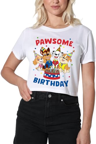 Popfunk Paw Patrol Pawsome Birthday Cake Women's Crop Top T-Shirt, White, Large