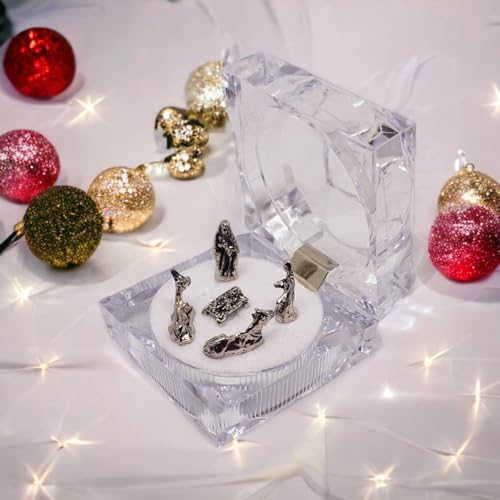 Mini Presépio Natalino de Metal com Caixnha de Cristal Miniatura Lembrancinha Enfeite de Natal Lembr