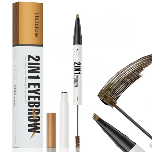 Lápiz de Cejas 3D Waterproof 2 en 1 - Doble Punta con Efecto Microblading 4 Puntas y Delineador - Cejas Naturales Pelo a Pelo, Larga Duración Resistente al Agua (Marrón Claro)