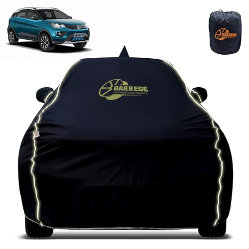 Image of Reflector Waterproof Car Cover for Tata Nexon Ev with Mirror & Antenna Pocket | All Weather Protection | Washable Fabric | Black Color