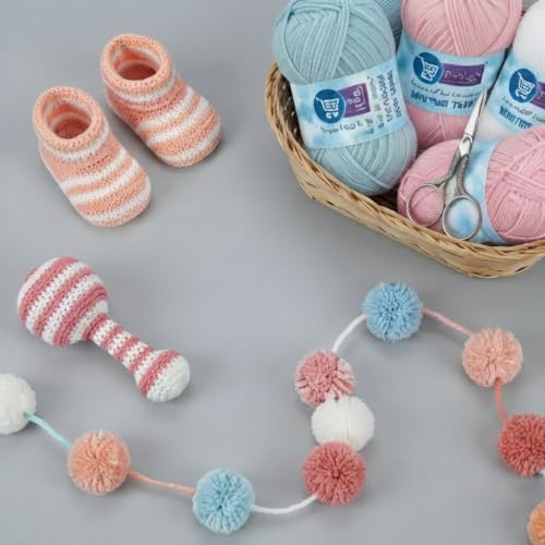 Image of ProKart - 4 Ply Plush & Cuddly for Knitting & Crochet | Pastel Yarn for Baby Toys & DIY Crafts | 100g, Pack of 4 (Baby Blue, Baby Pink, White, Peach)