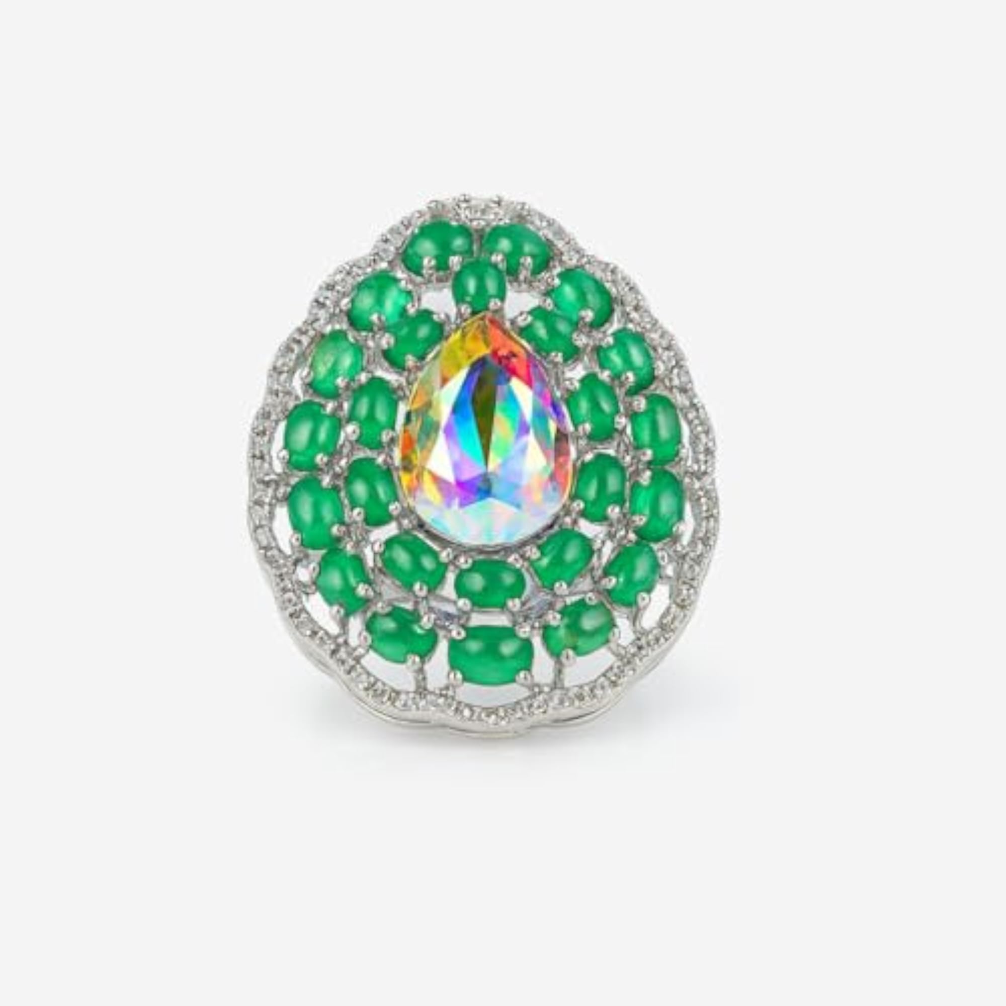 Women's Iridescent Gem & Emerald Halo Ring