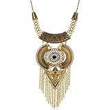 YAZILIND Clavicle Chunky Pendant Necklace Chain Tassels Exaggerated CZ Vintage Ethnic Long Sweater Bohemian Statement