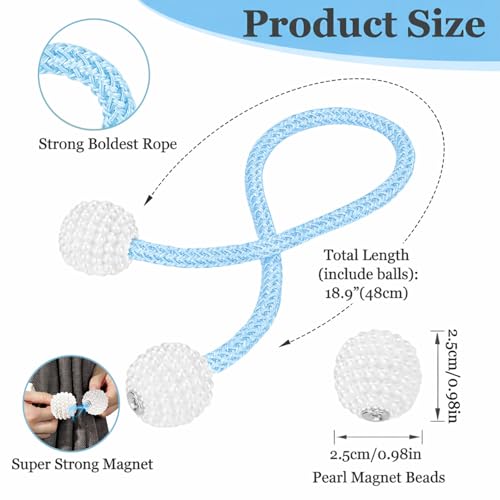 Image of 2Pack Magnetic Curtain Tiebacks, Curtain Tiebacks Buckles Holdbacks Holder Hooks Clip,Decorative Drape Handmade Curtain Tie Back(Light Blue)