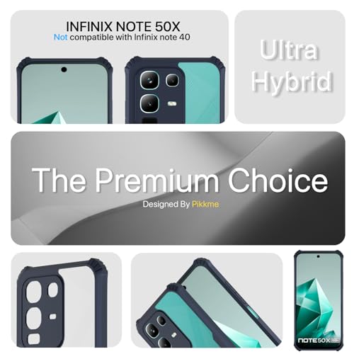 Image of Pikkme Back Cover for Infinix Note 50x 5G | Ultra Hyrbid | Full Camera Protection | Raised Edge | Crystal Clear Transparent Bumper Case (Blue)