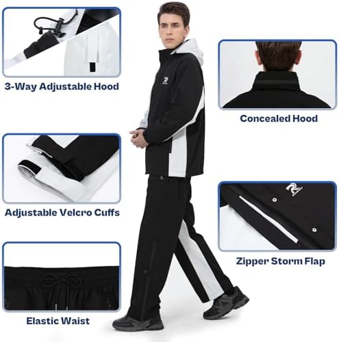 RainRider Motorcycle Rain Suit for Men Women Waterproof Rain Gear Breathable Rain Jacket Pants for Hiking Golf