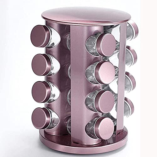 Image of Spice rack，Spice Rack Kitchen Rack with Spice Jars Round Stainless Steel Spice Rack Revolving Countertop Spice Rack Tower Seasoning Storage Rack (Rose Gold 16 Bottles) (Rose Gold 16 bottles)