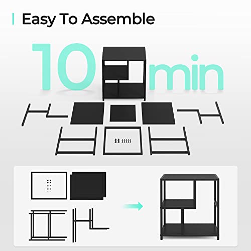 Image of LINSY HOME End Table 2 Pack, 3-Tier Narrow Side Table with Storage Shelves, Industrial Beside Sofa Table, Solid Nightstand for Living Room, Bedroom, Balcony, and Office, Easy to Assembly, Black