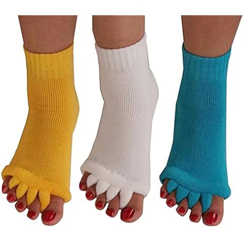 3 Paar Yoga Sport Gym fünf Zehenspreizer Socken Fußausrichtung Schmerzen Massage Zehe Socken, Schwarz+Weiß+Gelb, Einheitsgröße Cover