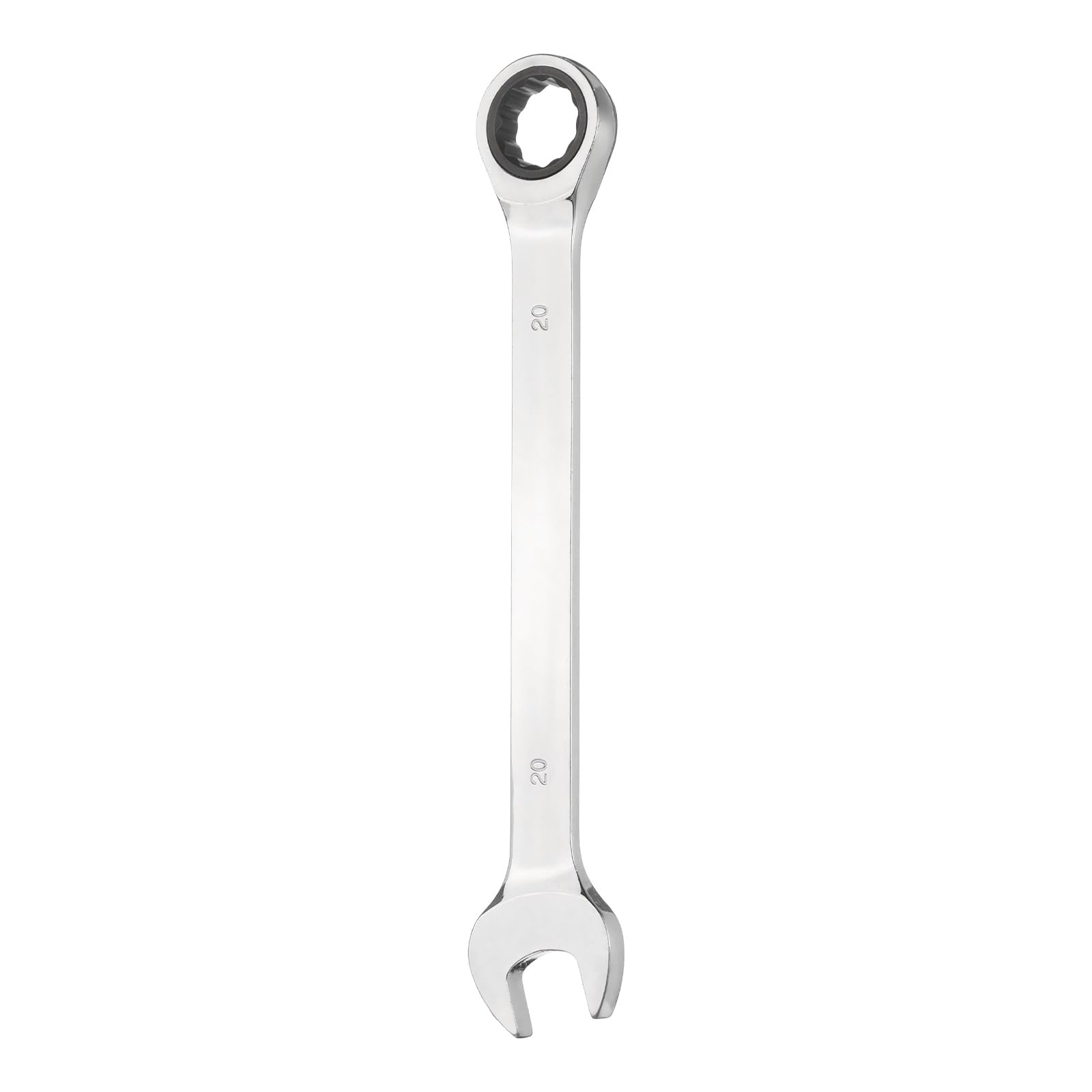 sourcing map Ratcheting Combination Wrench 20mm Metric 12-Point Ratchet Box and Open End CR-V Steel Double Ended Spanner Tool for Automotive Pipe Furniture Machinery DIY Repair, Silver White