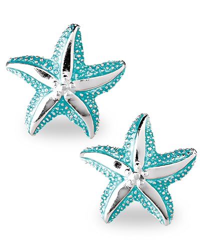 Heartbreaker Sealife Seestern-Ohrringe I Edle Ohrstecker aus 925 Sterling Silber I Nickelfreie Damen-Ohrringe mit blauem Brandlack veredelt I In Goldschmiedequalität gefertigt I LD SL 21 BU