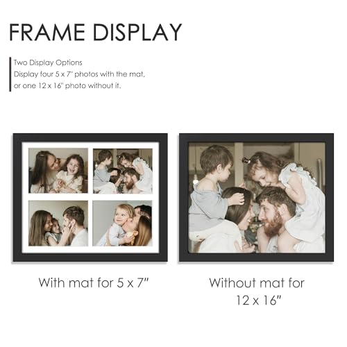 Image of DUENPY 4-Pack 12x16 Picture Frames, 5x7 Collage Picture Frame, Displays Four 5x7 inch Photos, or 12x16 (Without Mat) for Available Horizontal Wall Mounting Display and Vertical, Black