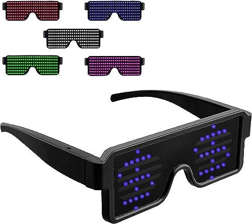 Suruid Upgrade Dynamic LED Glowing Glasses USB Rechargeable LED Light Up Glasses with Flashing Neon, 11 Patterns LED Luminous Eyeglasses for Parties, Nightclub, Halloween, Concerts-Blue