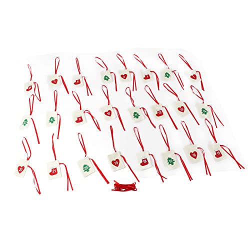 Christmas Advent Calendar Bags Hanging 24 Days Countdown Calendar Pocket, Felt Christmas Decoration with Red Rope, Reusable Holi