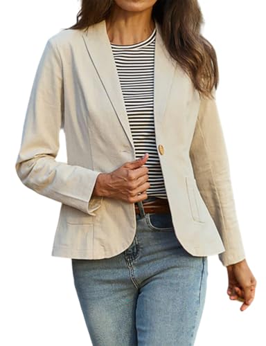 IDEALSANXUN Womens Linen Blazer One Button Long Sleeve Casual Spring Summer Jackets